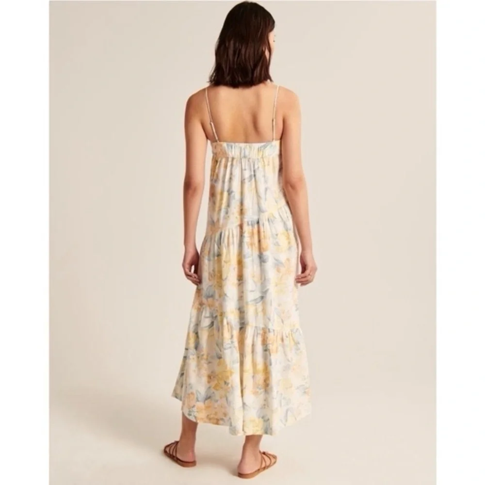 Abercrombie & Fitch Floral Tiered Maxi Dress Linen XS Petite - Picture 2 of 10